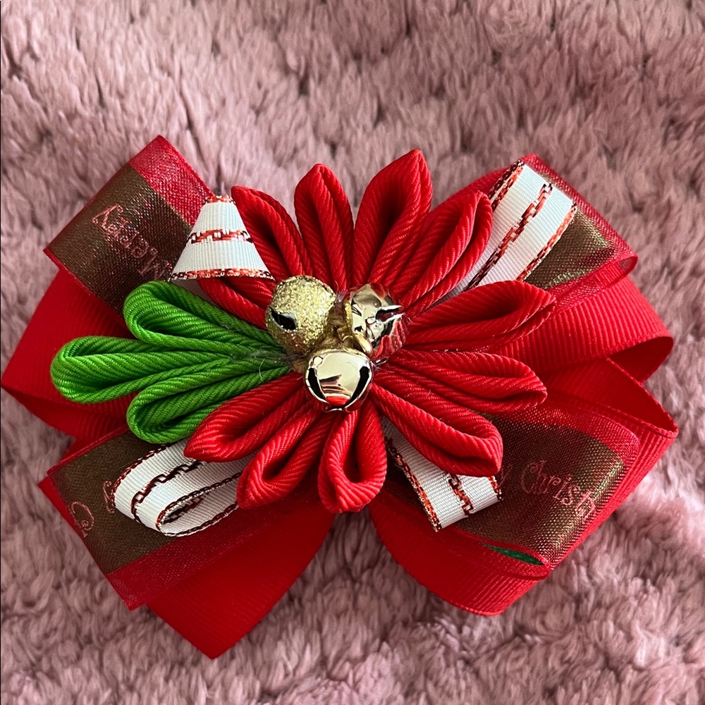 Festive Red and Green Christmas Hair Bow